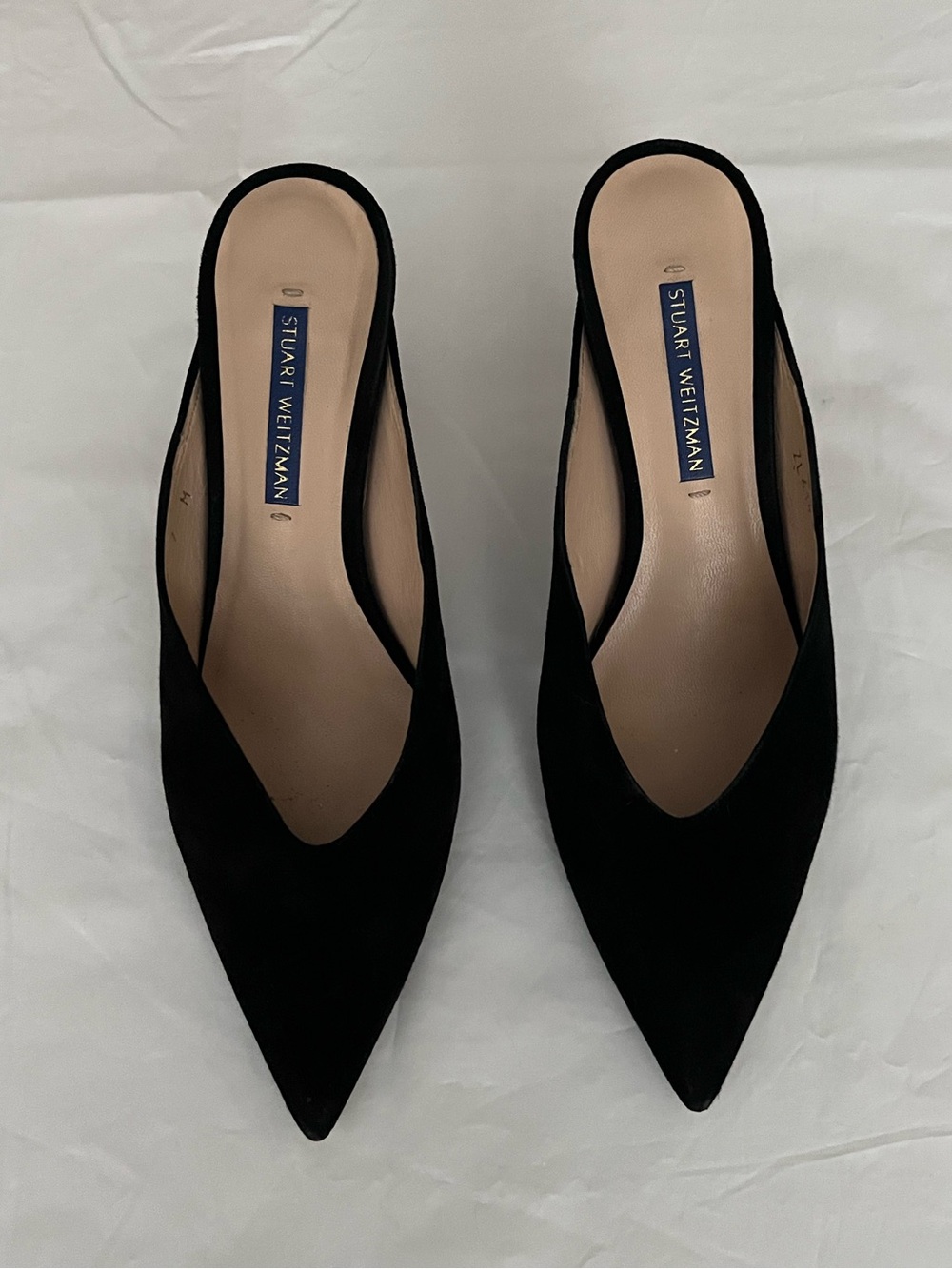 Stuart Weitzman suede mules kitten heel